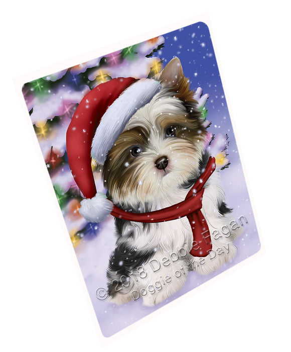 Winterland Wonderland Biewer Terrier Dog In Christmas Holiday Scenic Background Large Refrigerator / Dishwasher Magnet RMAG83304