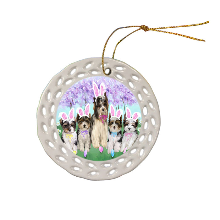 Easter Holiday Biewer Terriers Dog Ceramic Doily Ornament DPOR57280