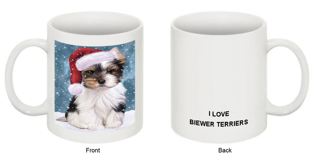Let it Snow Christmas Holiday Biewer Terrier Dog Wearing Santa Hat Coffee Mug MUG49679