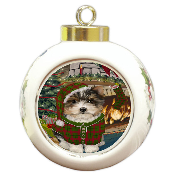 The Stocking was Hung Biewer Terrier Dog Round Ball Christmas Ornament RBPOR55573