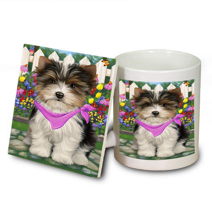 Spring Floral Biewer Terrier Dog Mug and Coaster Set MUC52178