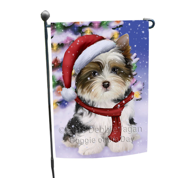 Winterland Wonderland Biewer Terrier Dog In Christmas Holiday Scenic Background Garden Flag GFLG53799