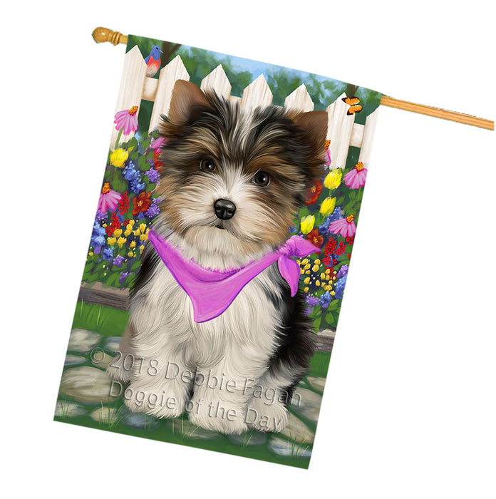 Spring Floral Biewer Terrier Dog House Flag FLG52319