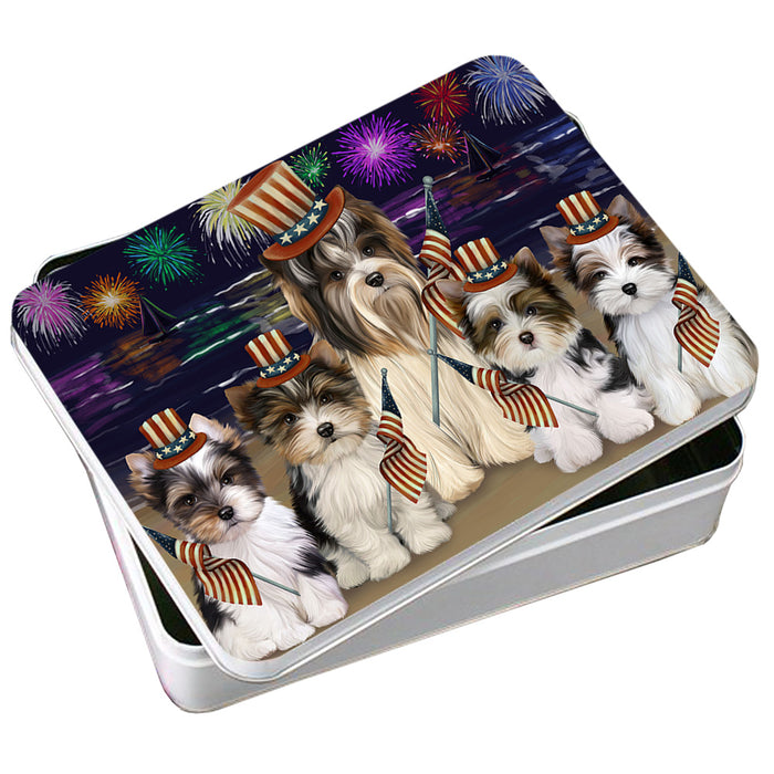 4th of July Independence Day Firework Biewer Terriers Dog Photo Storage Tin PITN52069