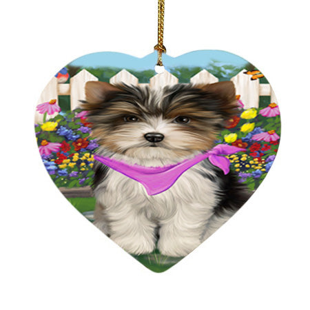 Spring Floral Biewer Terrier Dog Heart Christmas Ornament HPOR52238