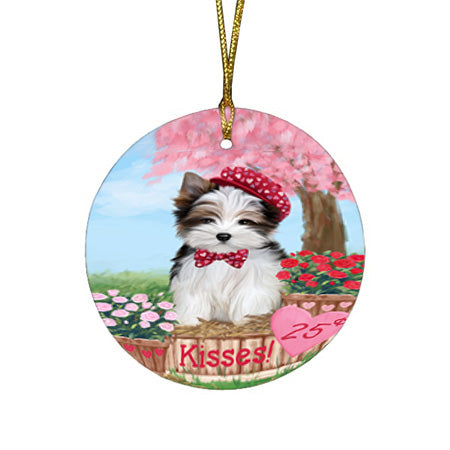 Rosie 25 Cent Kisses Biewer Terrier Dog Round Flat Christmas Ornament RFPOR56286