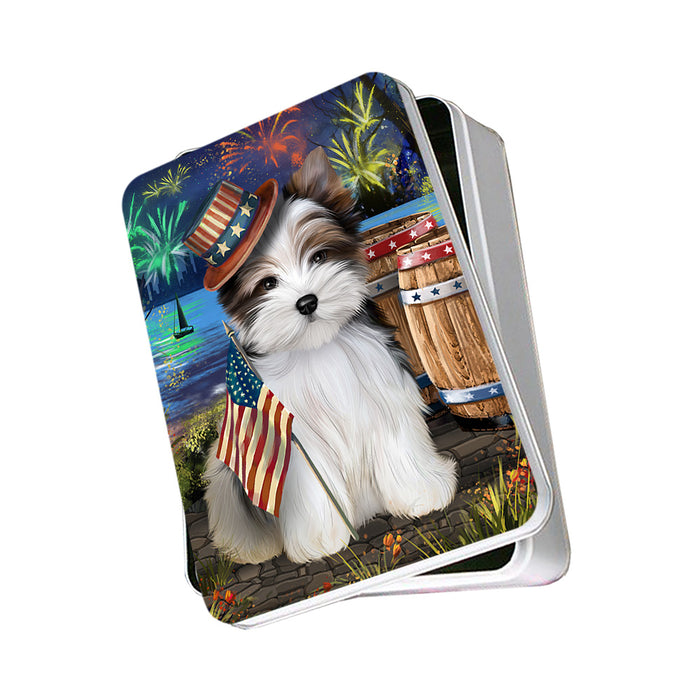 4th of July Independence Day Fireworks Biewer Terrier Dog at the Lake Photo Storage Tin PITN51094