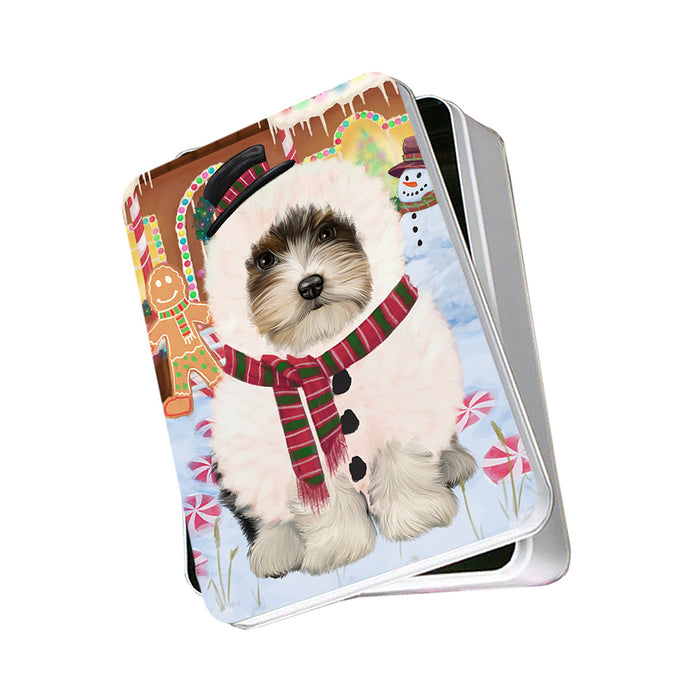 Christmas Gingerbread House Candyfest Biewer Terrier Dog Photo Storage Tin PITN56107