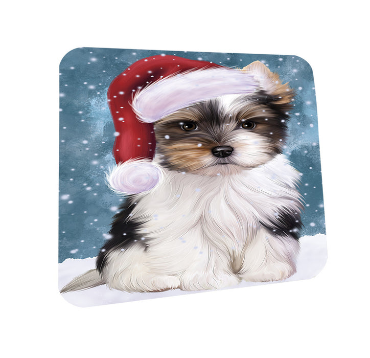 Let it Snow Christmas Holiday Biewer Terrier Dog Wearing Santa Hat Coasters Set of 4 CST54239