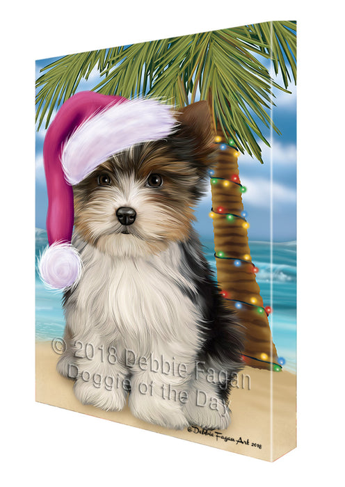 Summertime Happy Holidays Christmas Biewer Terrier Dog on Tropical Island Beach Canvas Print Wall Art Décor CVS108701