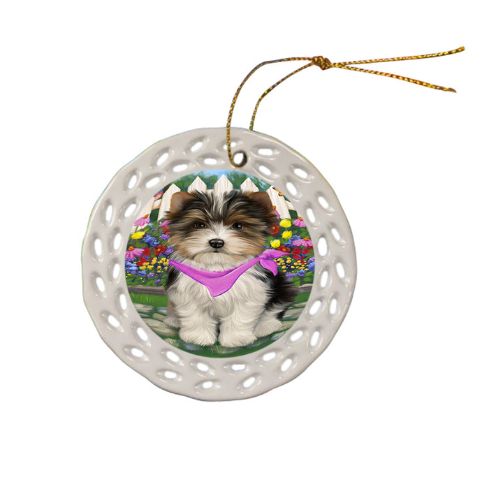 Spring Floral Biewer Terrier Dog Ceramic Doily Ornament DPOR52238