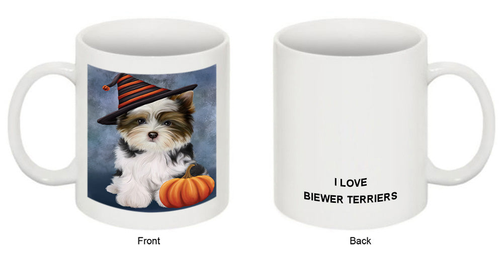 Happy Halloween Biewer Terrier Dog Wearing Witch Hat with Pumpkin Coffee Mug MUG50115