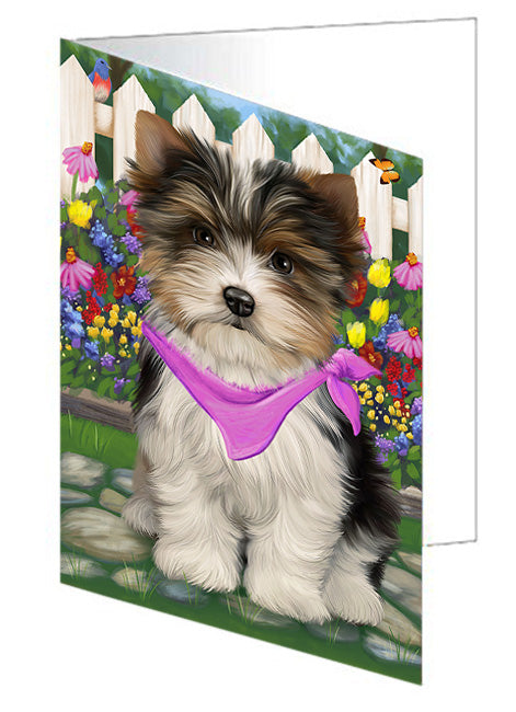 Spring Floral Biewer Terrier Dog Handmade Artwork Assorted Pets Greeting Cards and Note Cards with Envelopes for All Occasions and Holiday Seasons GCD60743