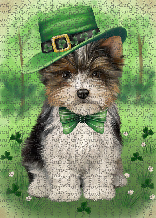 St. Patricks Day Irish Portrait Biewer Terrier Dog Portrait Jigsaw Puzzle for Adults Animal Interlocking Puzzle Game Unique Gift for Dog Lover's with Metal Tin Box PZL027