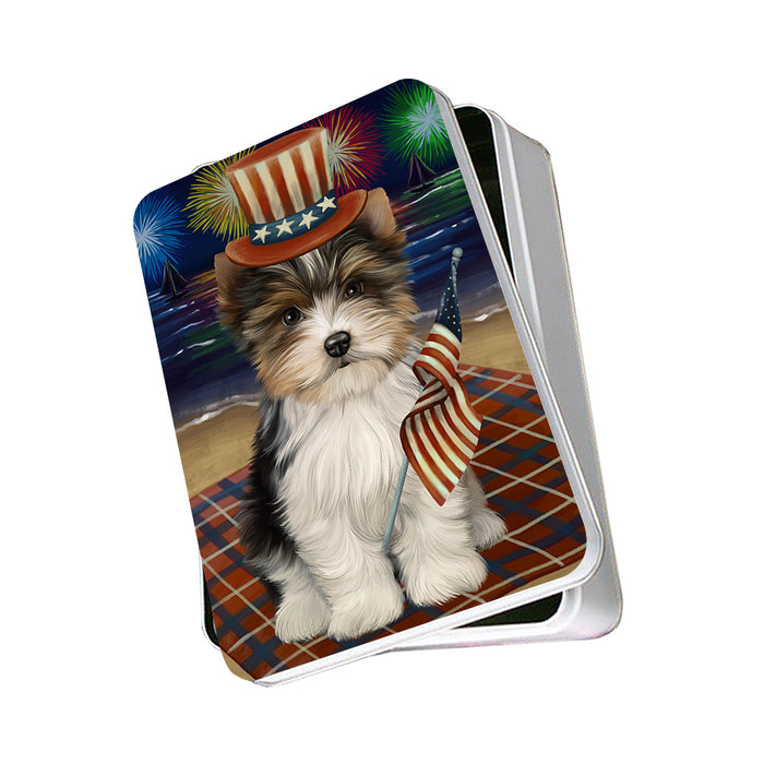 4th of July Independence Day Firework Biewer Terrier Dog Photo Storage Tin PITN52408