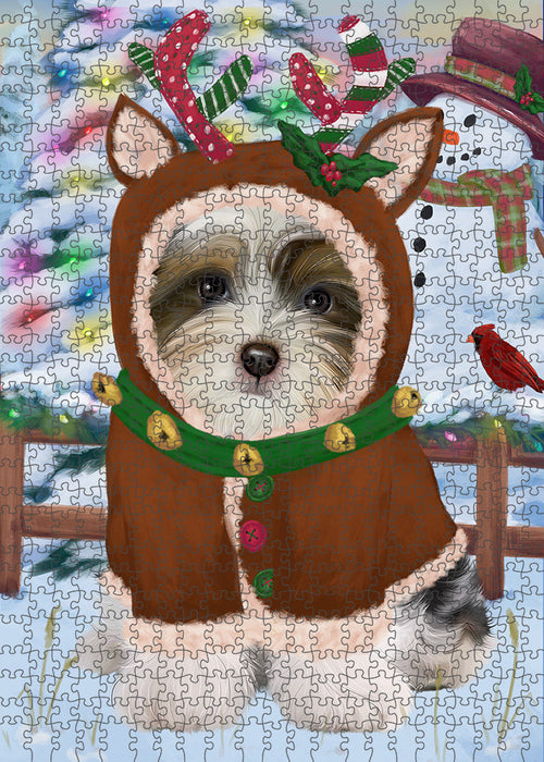 Christmas Gingerbread House Candyfest Biewer Terrier Dog Puzzle with Photo Tin PUZL92956