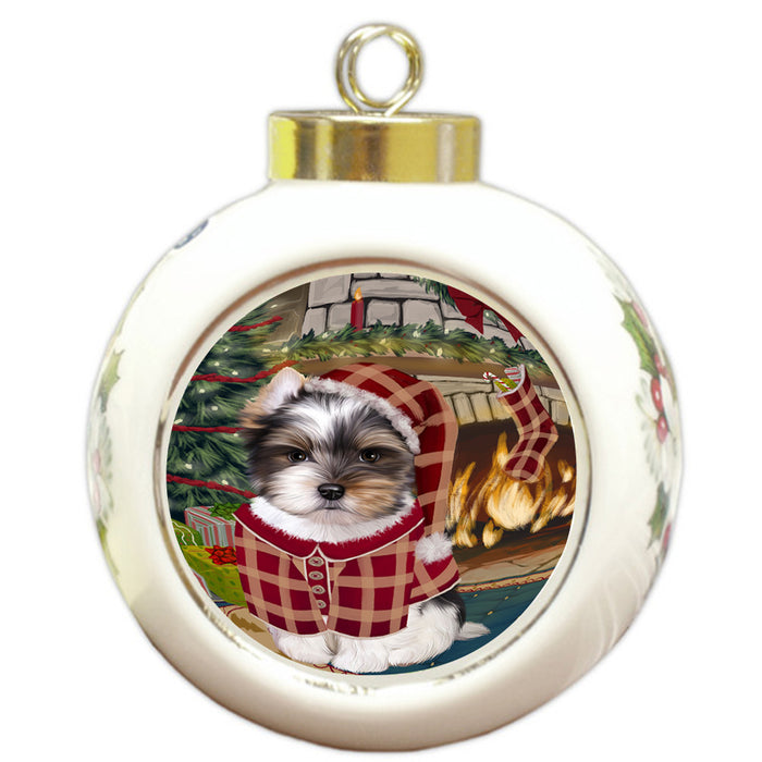 The Stocking was Hung Biewer Terrier Dog Round Ball Christmas Ornament RBPOR55574