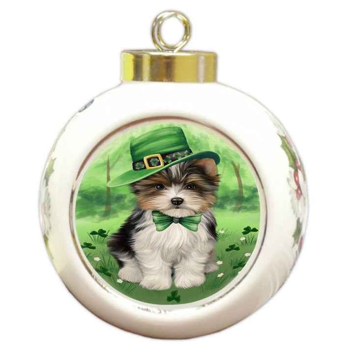 St. Patricks Day Irish Portrait Biewer Terrier Dog Round Ball Christmas Ornament RBPOR58111