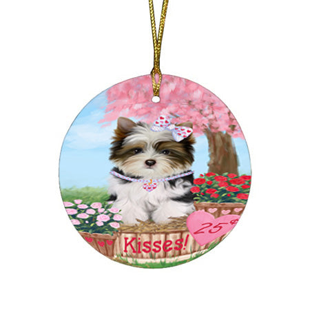 Rosie 25 Cent Kisses Biewer Terrier Dog Round Flat Christmas Ornament RFPOR56287