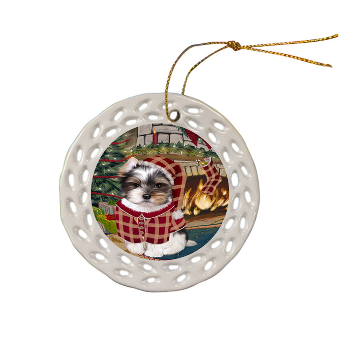 The Stocking was Hung Biewer Terrier Dog Ceramic Doily Ornament DPOR55574