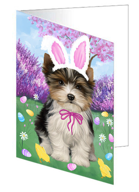 Easter Holiday Biewer Terrier Dog Handmade Artwork Assorted Pets Greeting Cards and Note Cards with Envelopes for All Occasions and Holiday Seasons GCD76154