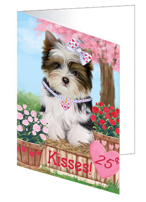 Rosie 25 Cent Kisses Biewer Terrier Dog Handmade Artwork Assorted Pets Greeting Cards and Note Cards with Envelopes for All Occasions and Holiday Seasons GCD72308