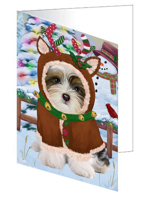Christmas Gingerbread House Candyfest Biewer Terrier Dog Handmade Artwork Assorted Pets Greeting Cards and Note Cards with Envelopes for All Occasions and Holiday Seasons GCD73082