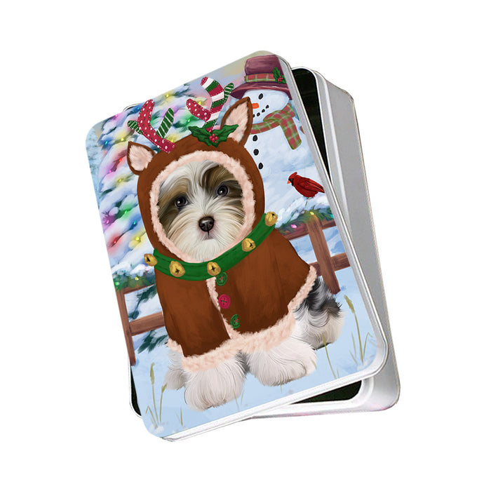 Christmas Gingerbread House Candyfest Biewer Terrier Dog Photo Storage Tin PITN56108