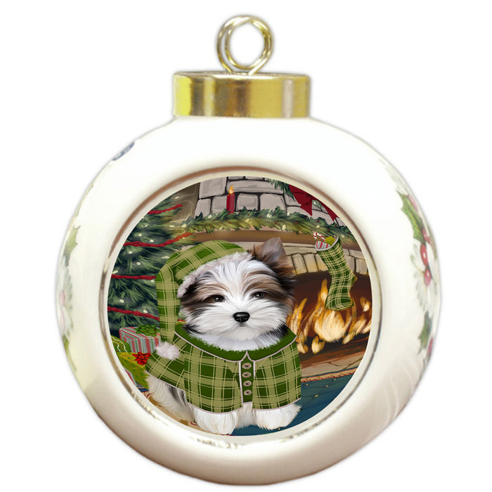 The Stocking was Hung Biewer Terrier Dog Round Ball Christmas Ornament RBPOR55575
