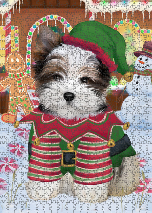 Christmas Gingerbread House Candyfest Biewer Terrier Dog Puzzle with Photo Tin PUZL92960