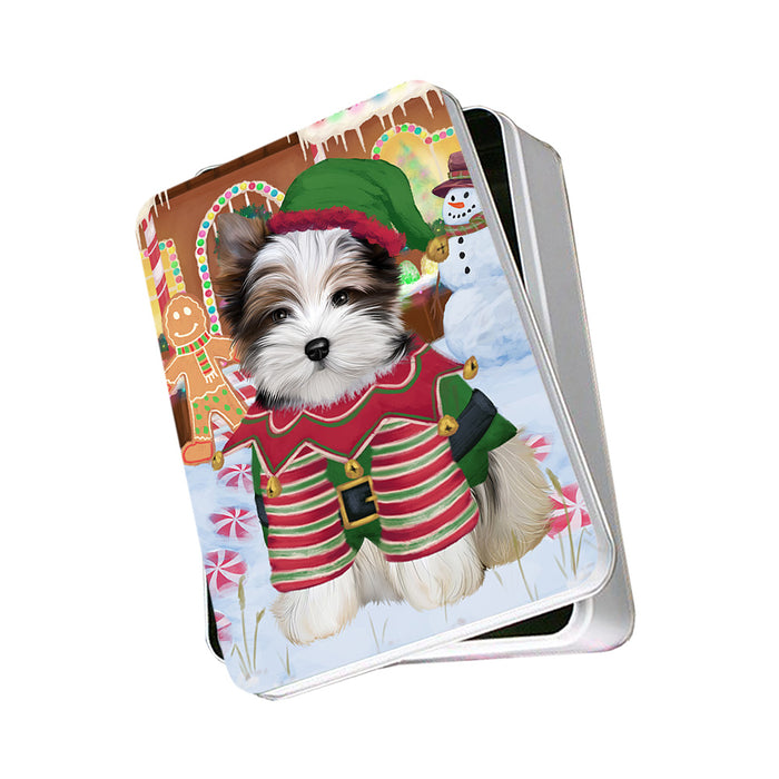 Christmas Gingerbread House Candyfest Biewer Terrier Dog Photo Storage Tin PITN56109
