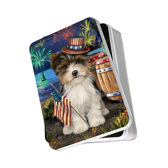 4th of July Independence Day Fireworks Biewer Terrier Dog at the Lake Photo Storage Tin PITN51096