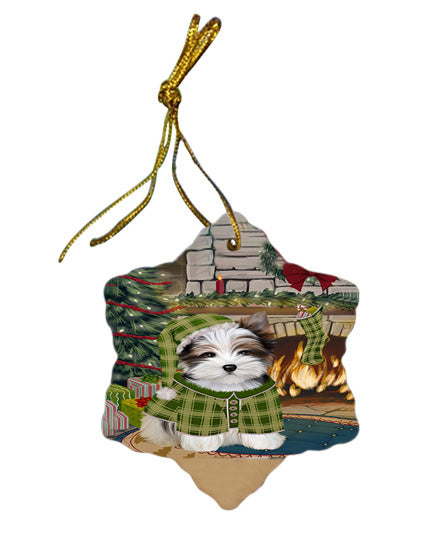 The Stocking was Hung Biewer Terrier Dog Star Porcelain Ornament SPOR55575
