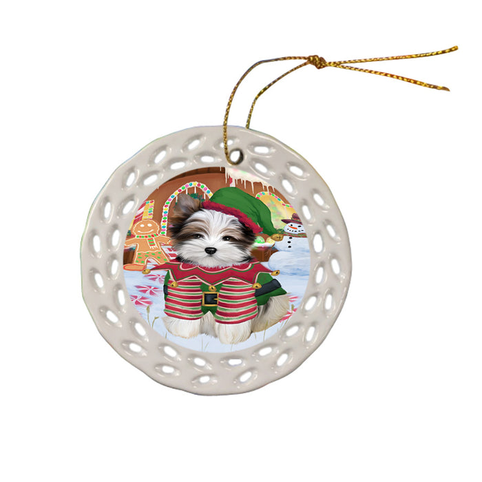Christmas Gingerbread House Candyfest Biewer Terrier Dog Ceramic Doily Ornament DPOR56546