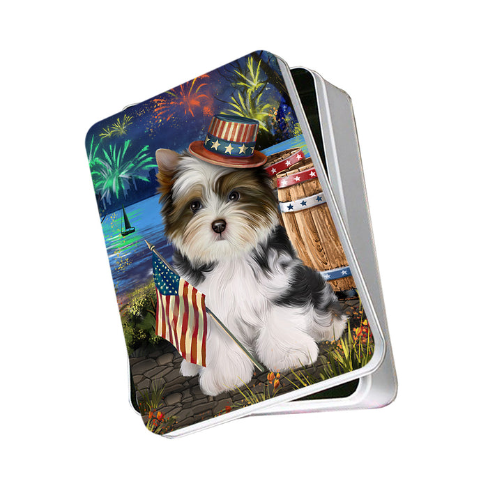 4th of July Independence Day Fireworks Biewer Terrier Dog at the Lake Photo Storage Tin PITN51097