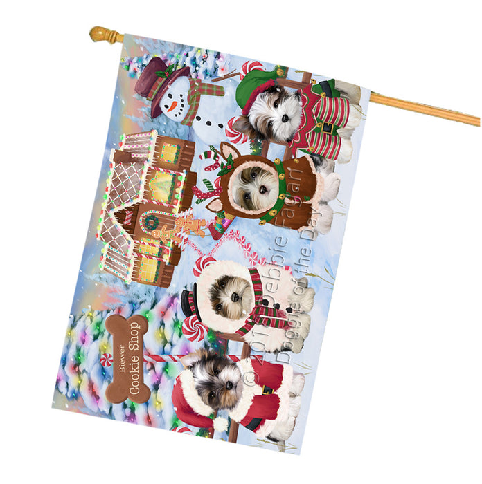 Holiday Gingerbread Cookie Shop Biewer Terriers Dog House Flag FLG56792