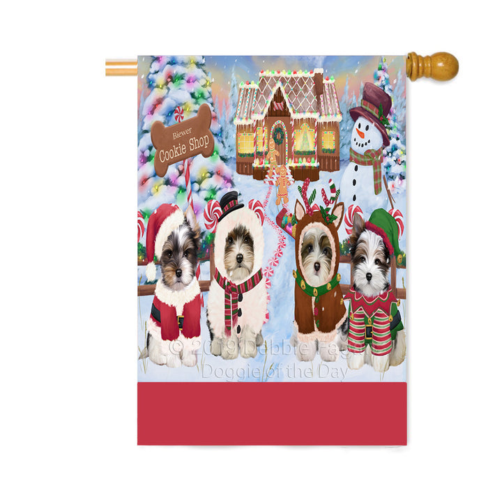 Personalized Holiday Gingerbread Cookie Shop Biewer Terrier Dogs Custom House Flag FLG-DOTD-A59238