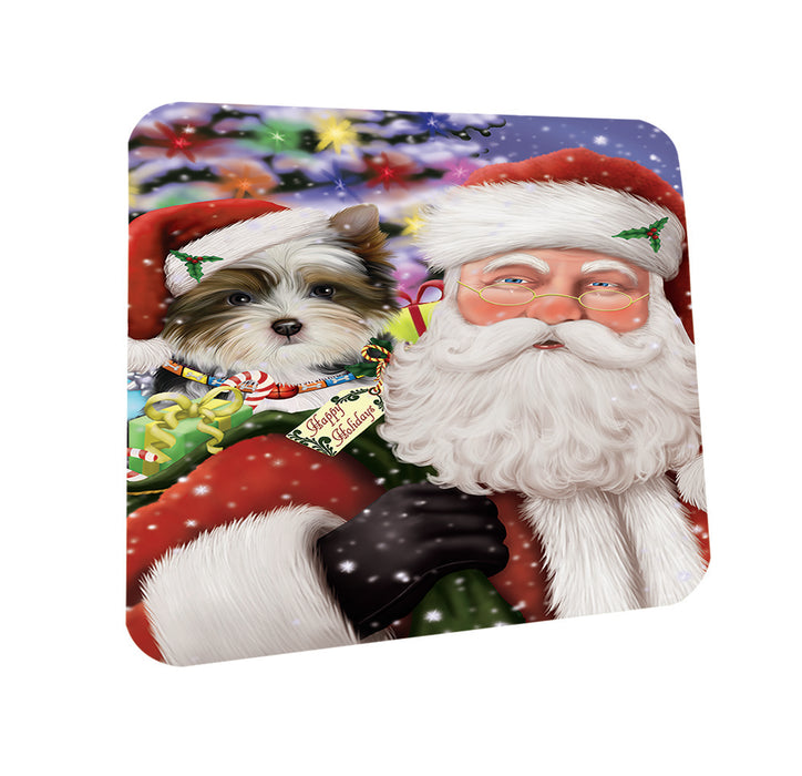 Santa Carrying Biewer Terrier Dog and Christmas Presents Coasters Set of 4 CST53632