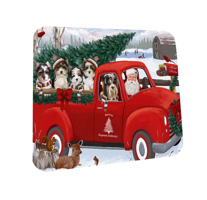 Christmas Santa Express Delivery Biewer Terriers Dog Family Coasters Set of 4 CST54971
