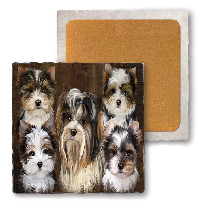 Rustic 5 Biewer Terrier Dog Set of 4 Natural Stone Marble Tile Coasters MCST49127