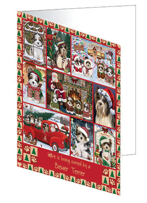 Love is Being Owned Christmas Biewer Terrier Dogs Handmade Artwork Assorted Pets Greeting Cards and Note Cards with Envelopes for All Occasions and Holiday Seasons GCD78833