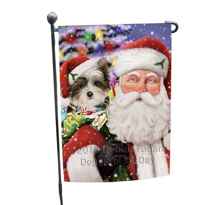 Santa Carrying Biewer Terrier Dog and Christmas Presents Garden Flag GFLG53736