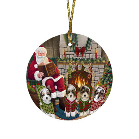 Christmas Cozy Holiday Tails Biewer Terriers Dog Round Flat Christmas Ornament RFPOR55458