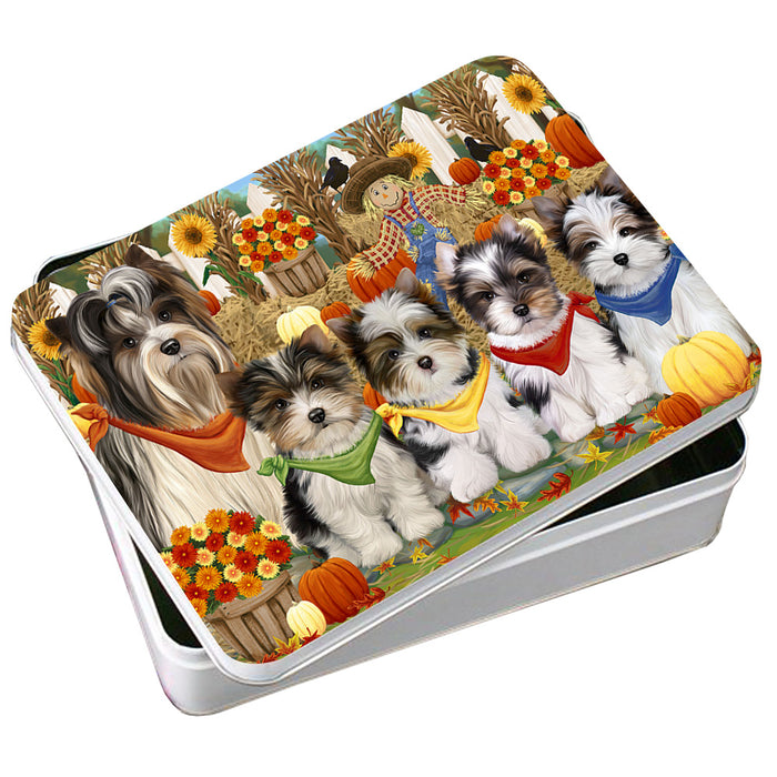 Harvest Time Festival Day Biewer Terriers Dog Photo Storage Tin PITN52365