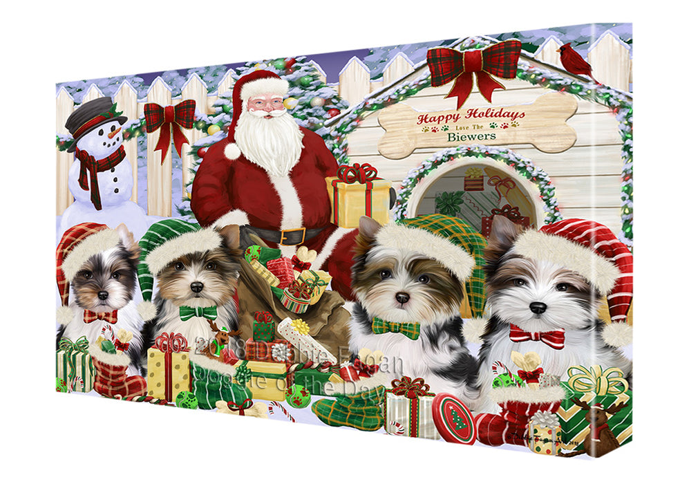 Christmas Dog House Biewer Terriers Dog Canvas Print Wall Art Décor CVS90170