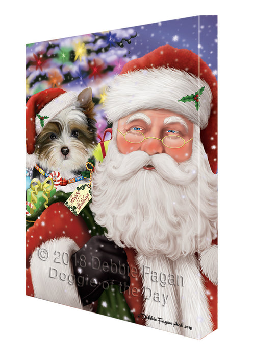 Santa Carrying Biewer Terrier Dog and Christmas Presents Canvas Print Wall Art Décor CVS100916