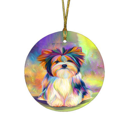 Paradise Wave Biewer Terrier Dog Round Flat Christmas Ornament RFPOR56414