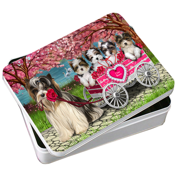I Love Biewer Terriers Dog Cat in a Cart Photo Storage Tin PITN51699