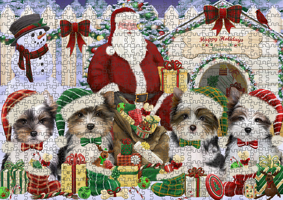 Christmas Dog House Biewer Terriers Dog Puzzle with Photo Tin PUZL61722