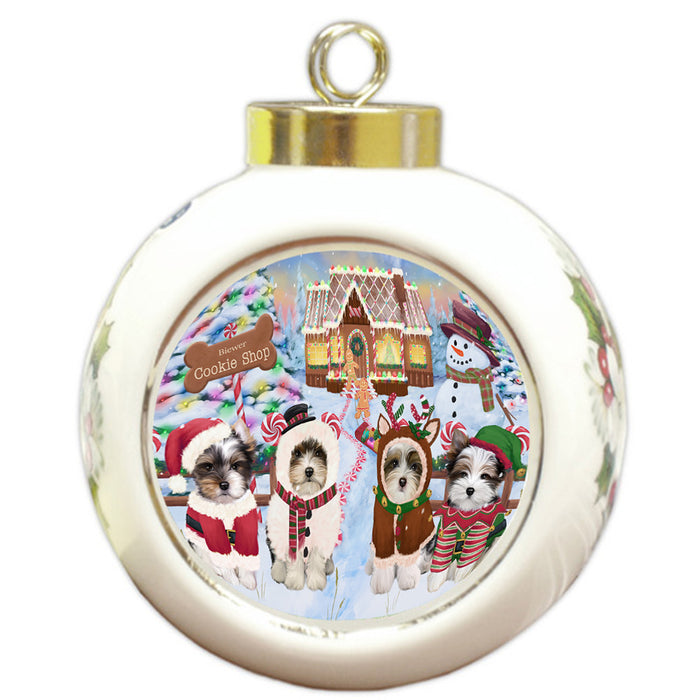 Holiday Gingerbread Cookie Shop Biewer Terriers Dog Round Ball Christmas Ornament RBPOR56464